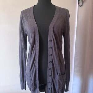 360 Sweater Purple Lightweight Cardigan Pockets Buttons Slit Back